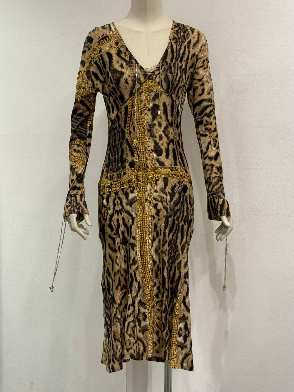 F/W2003 Roberto Cavalli leopard print dress with chains