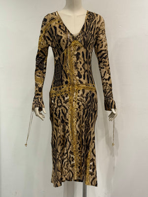 F/W2003 Roberto Cavalli leopard print dress with chains