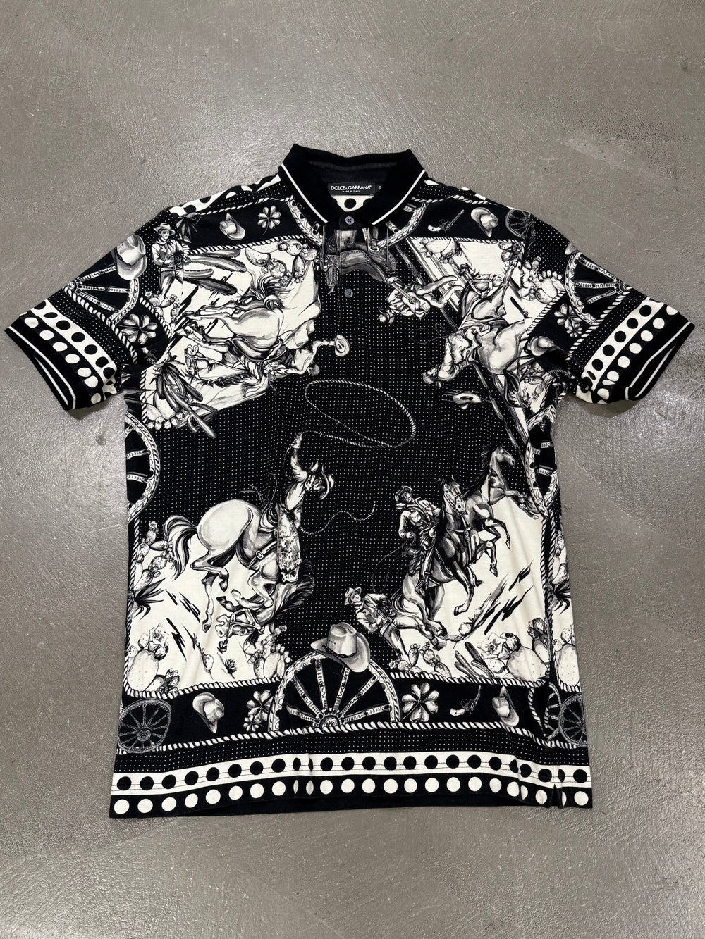 F/W 2016 Dolce & Gabbana Western-print Piqué Polo Shirt