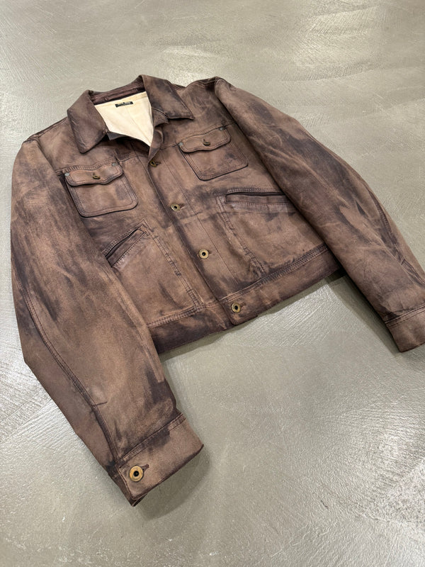 2000s Miu Miu stained treatment leather jacket