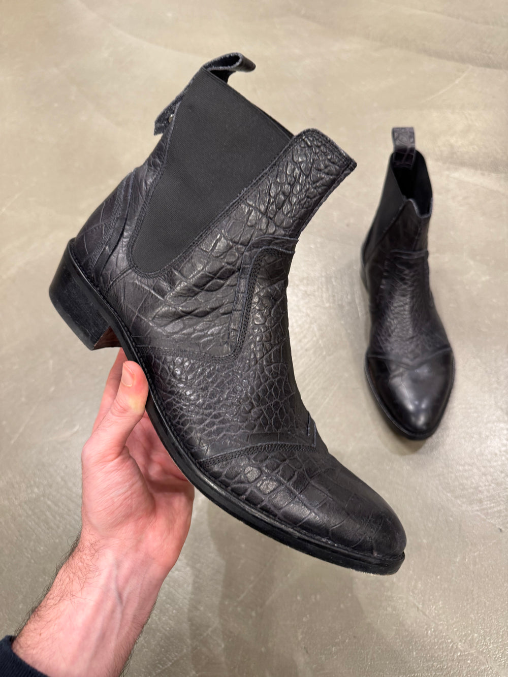 2000s Cavalli faux crocodile leather chelsea leather boots
