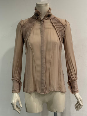 2000s Roberto Cavalli ruffle trim long sleeve shirt