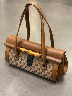 1990s Gucci monogram shoulder bag with bamboo detail