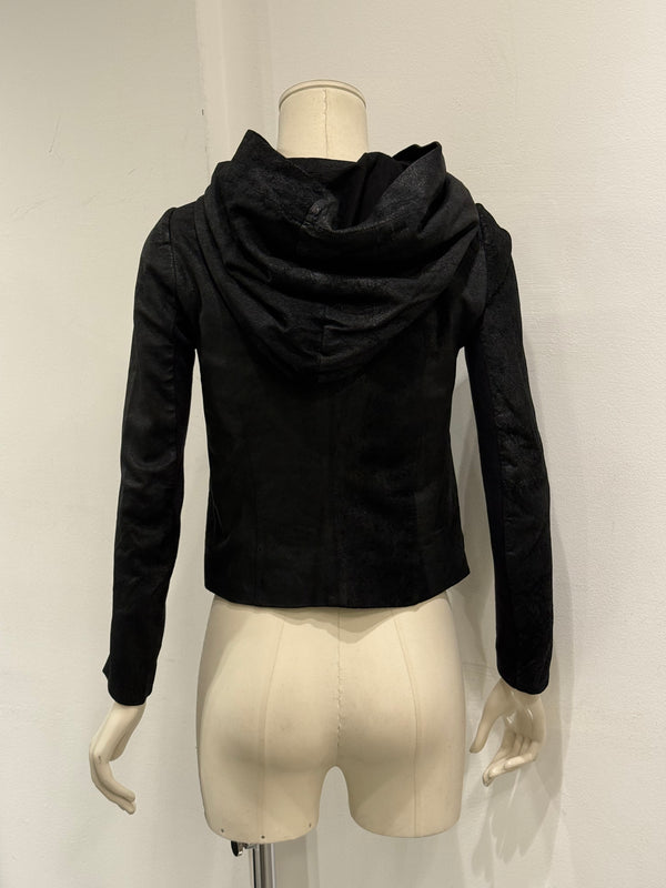 2000s Rick Owens hooded leather jacket