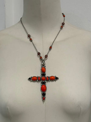 2000s Dolce & Gabbana cross rosary coral necklace