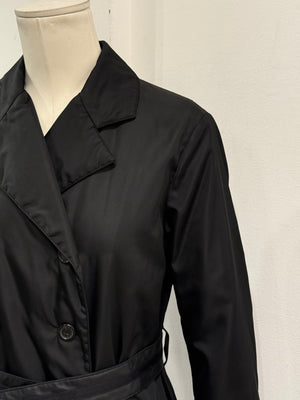 2000s Prada black double-breasted nylon coat with leather details