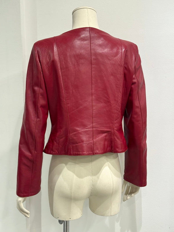 2000s Mugler red leather strap jacket