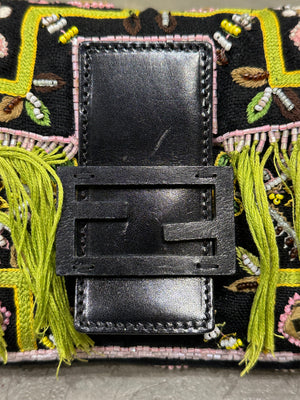 S/S1999 Fendi beaded fringe mirror-embellished baguette shoulder bag