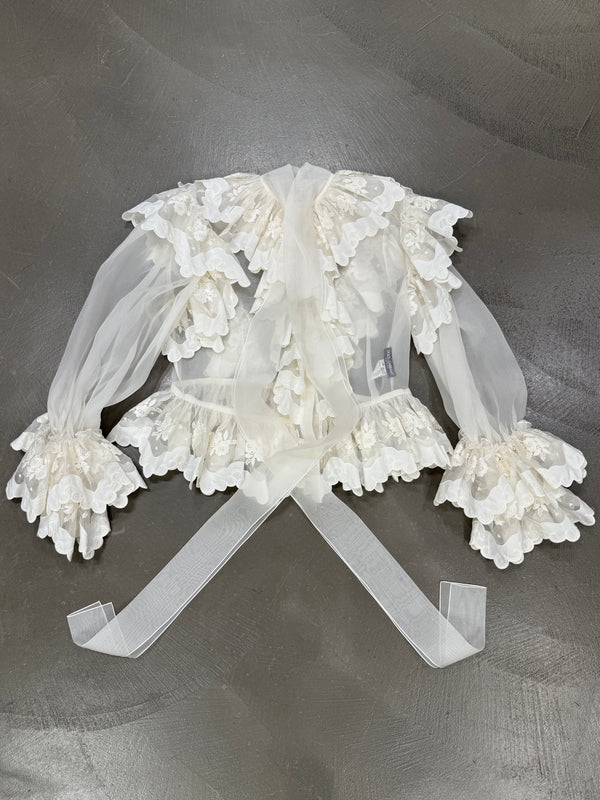 2020s Dolce & Gabbana Sheer ribbon-tie corset blouse shirt
