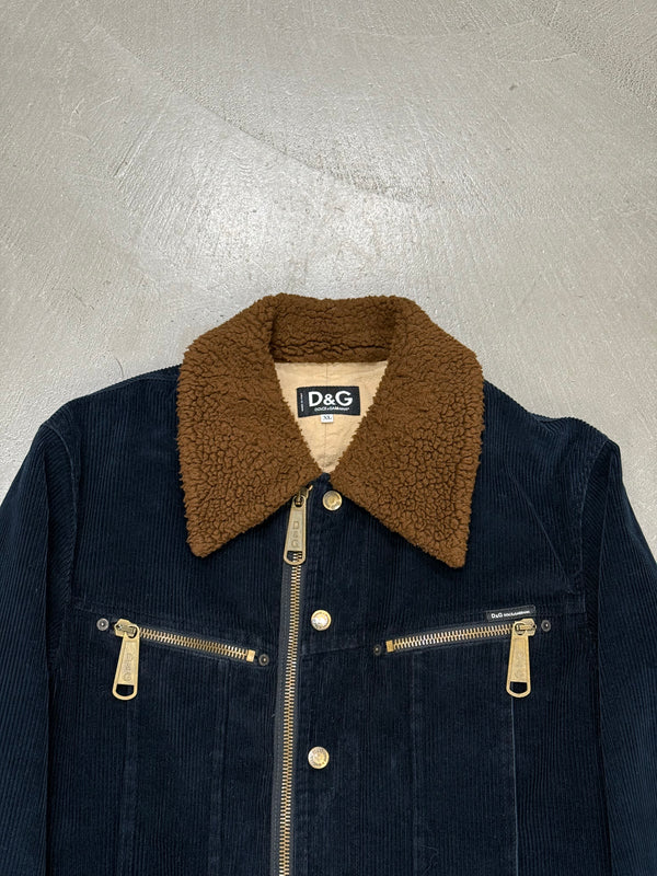2000s Dolce & Gabbana shearling collar navy corduroy jacket