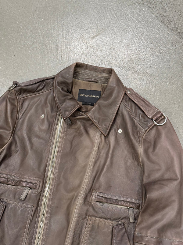 2010s Emporio Armani sample modular asymmetrical biker leather jacket