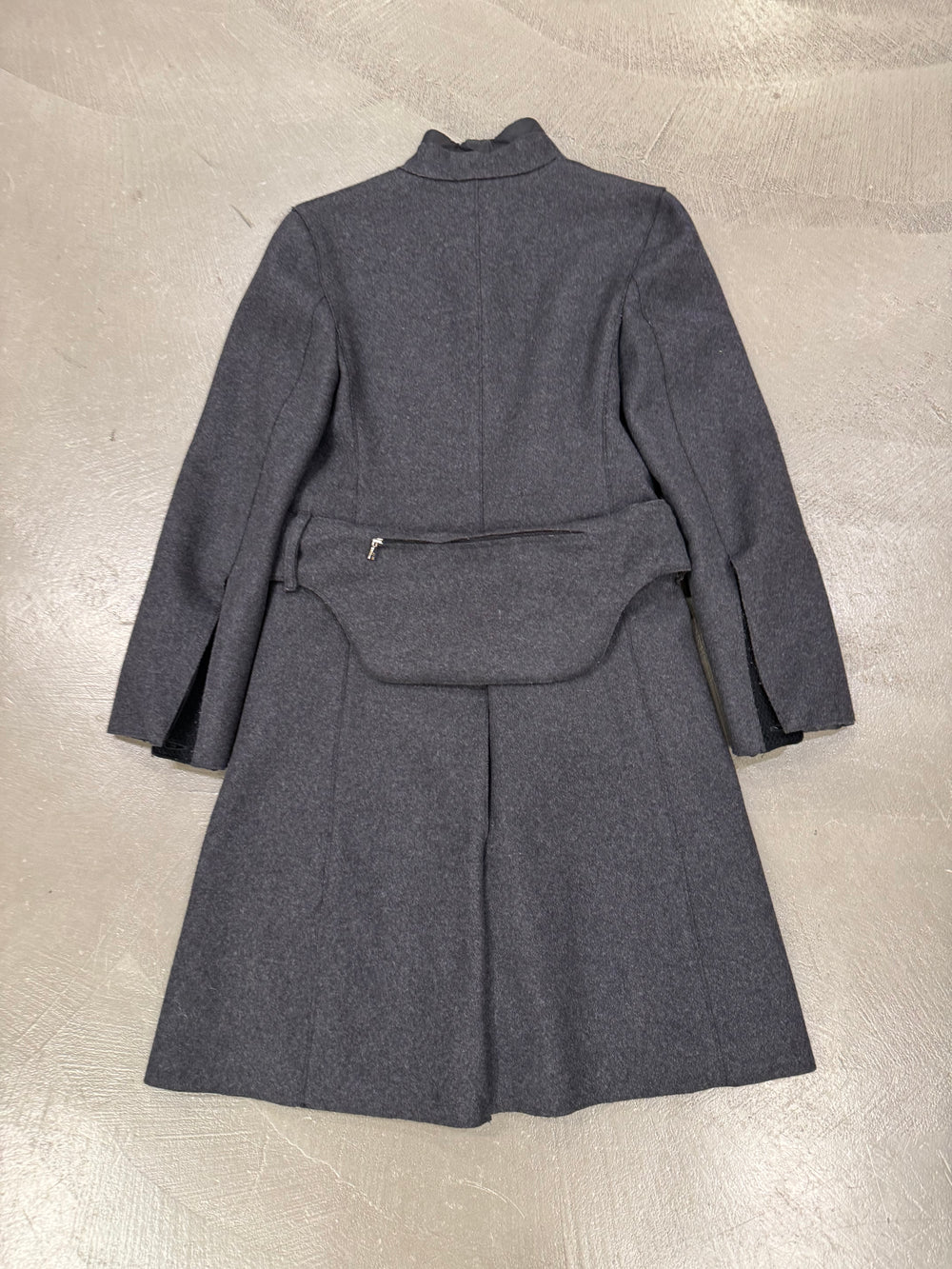 1999 Prada belted technical cargo pockets wool coat