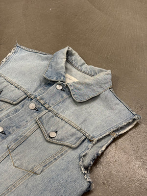 2000s Helmut Lang light wash raw edge denim vest