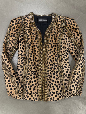 A/W2010 Balmain by Christophe Decarnin leopard pony hair metal chain jacket