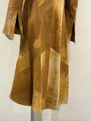 A/W2002 Roberto Cavalli fox fur distressed leather long coat