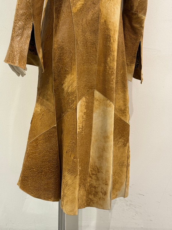 A/W2002 Roberto Cavalli fox fur distressed leather long coat