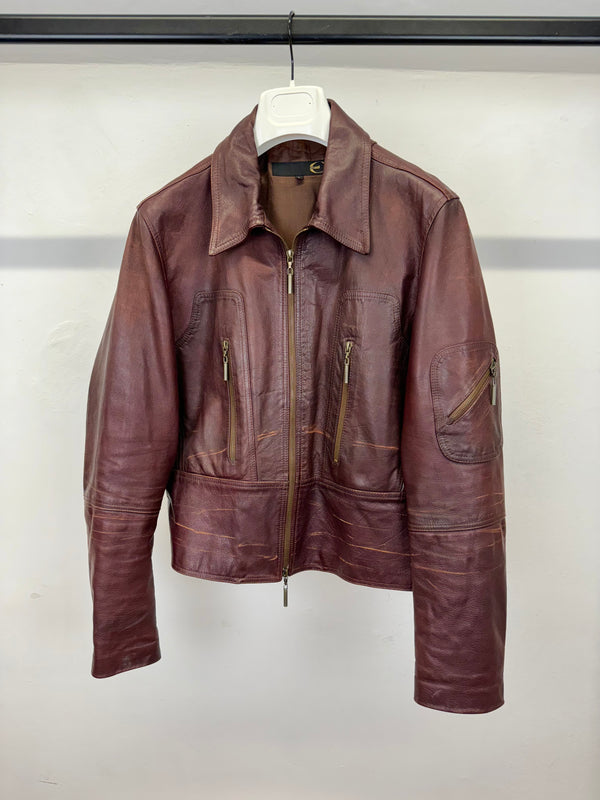 2004 Roberto Cavalli faded zipper leather jacket