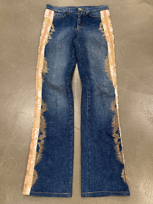 2004 Roberto Cavalli flared denim jeans with ornate side detailing