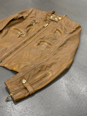 2000s Roberto Cavalli leather jacket with golden accents