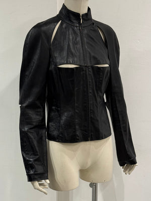 A/W2000 Paco Rabanne runway cut-out leather jacket