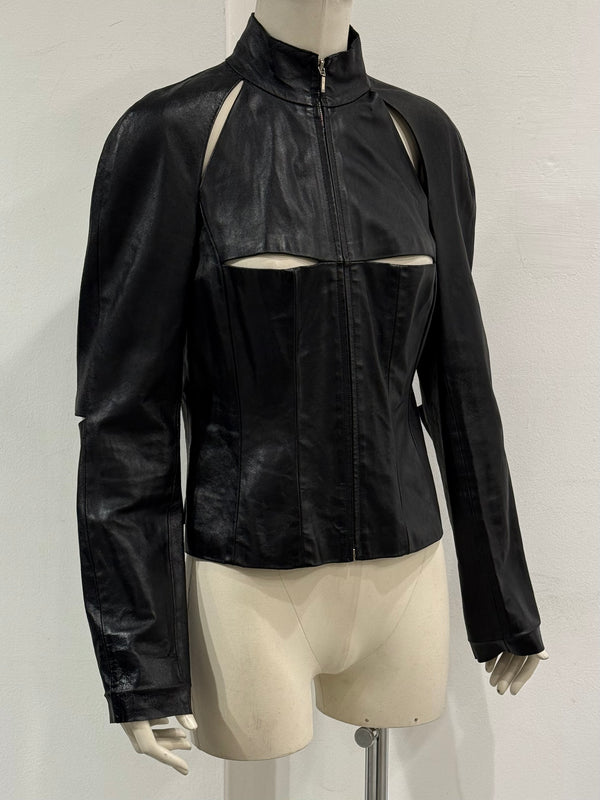 A/W2000 Paco Rabanne runway cut-out leather jacket