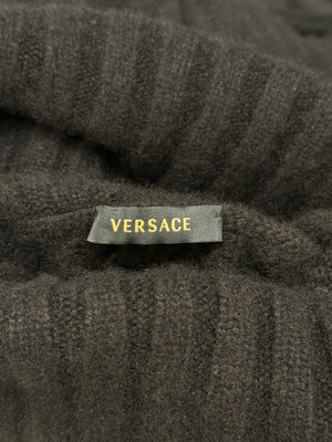 2000s Gianni Versace exaggerated high neck cropped cut-out knit