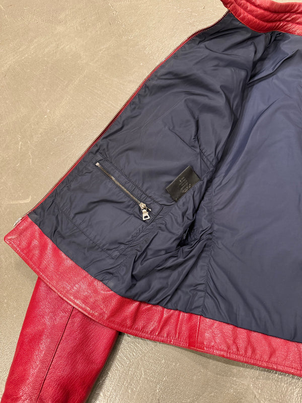 S/S2000 Prada biker red leather jacket with padded elbow