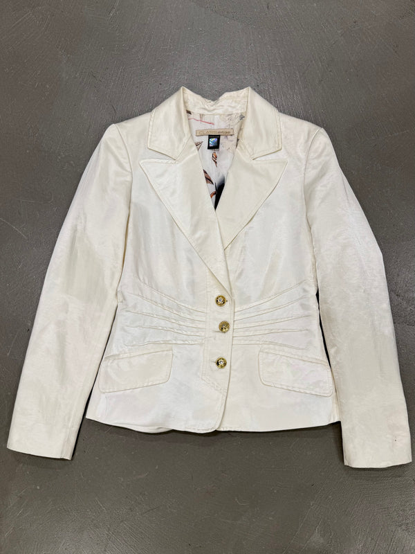 2000s Roberto Cavalli ivory satin tailored blazer