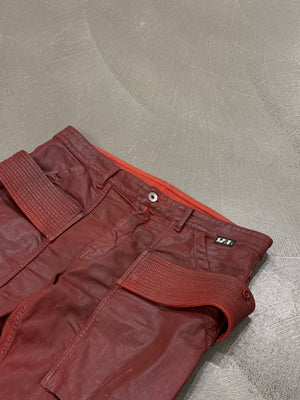 2010s Rick Owens red waxed cargo pants