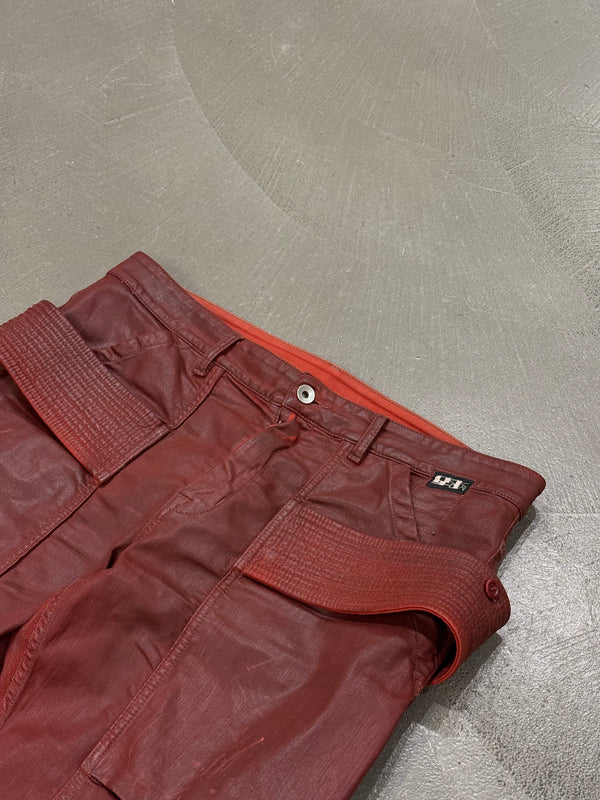 2010s Rick Owens red waxed cargo pants