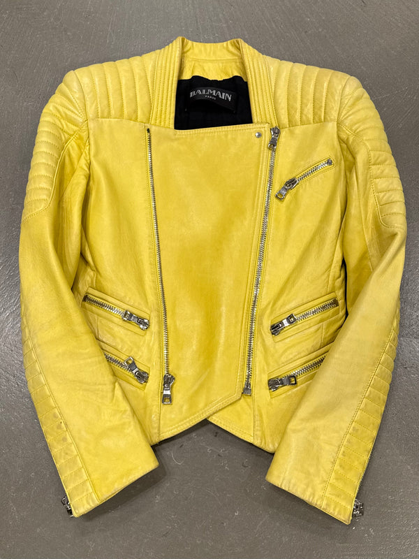 Balmain by Decarnin biker yellow leather jacket