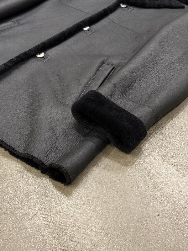 1980s Claude Montana black shearling leather coat