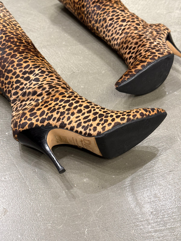 2000s Dolce & Gabbana pony hair leopard print heel boots