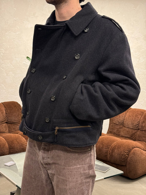 1990s Emporio Armani double breasted zipper military wool jacket