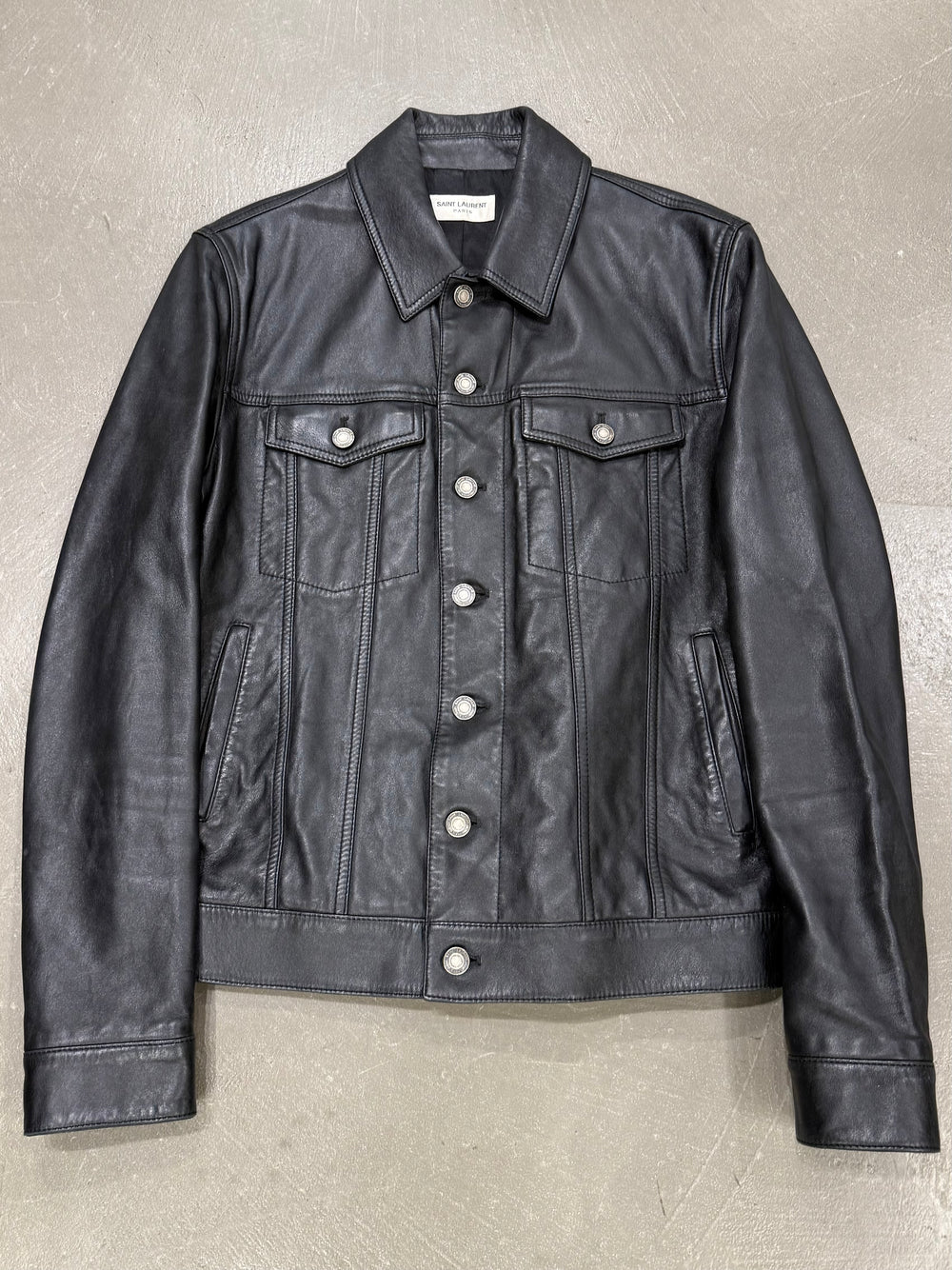 2019 Saint Laurent leather trucker jacket