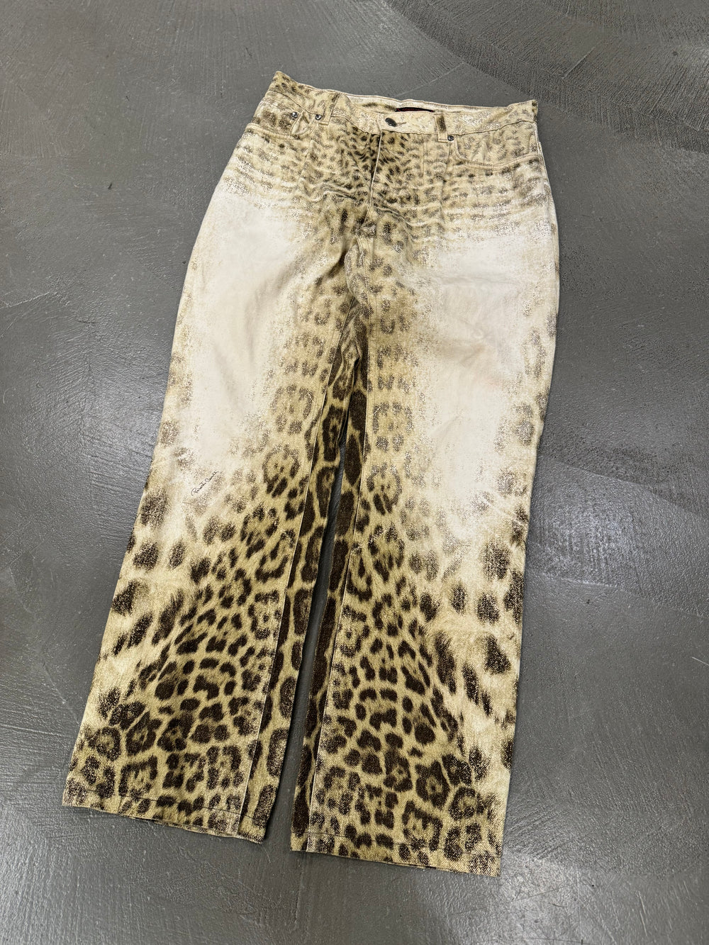 2000s Roberto Cavalli Leopard faded denim