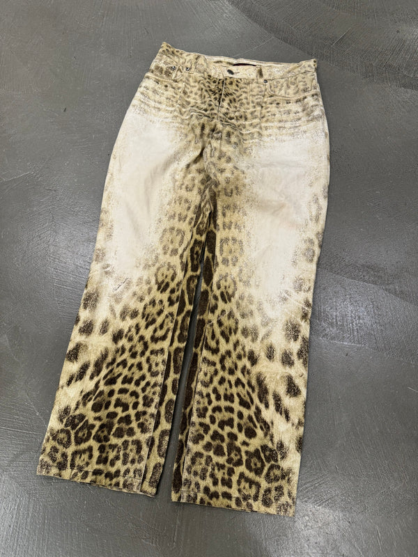 2000s Roberto Cavalli Leopard faded denim