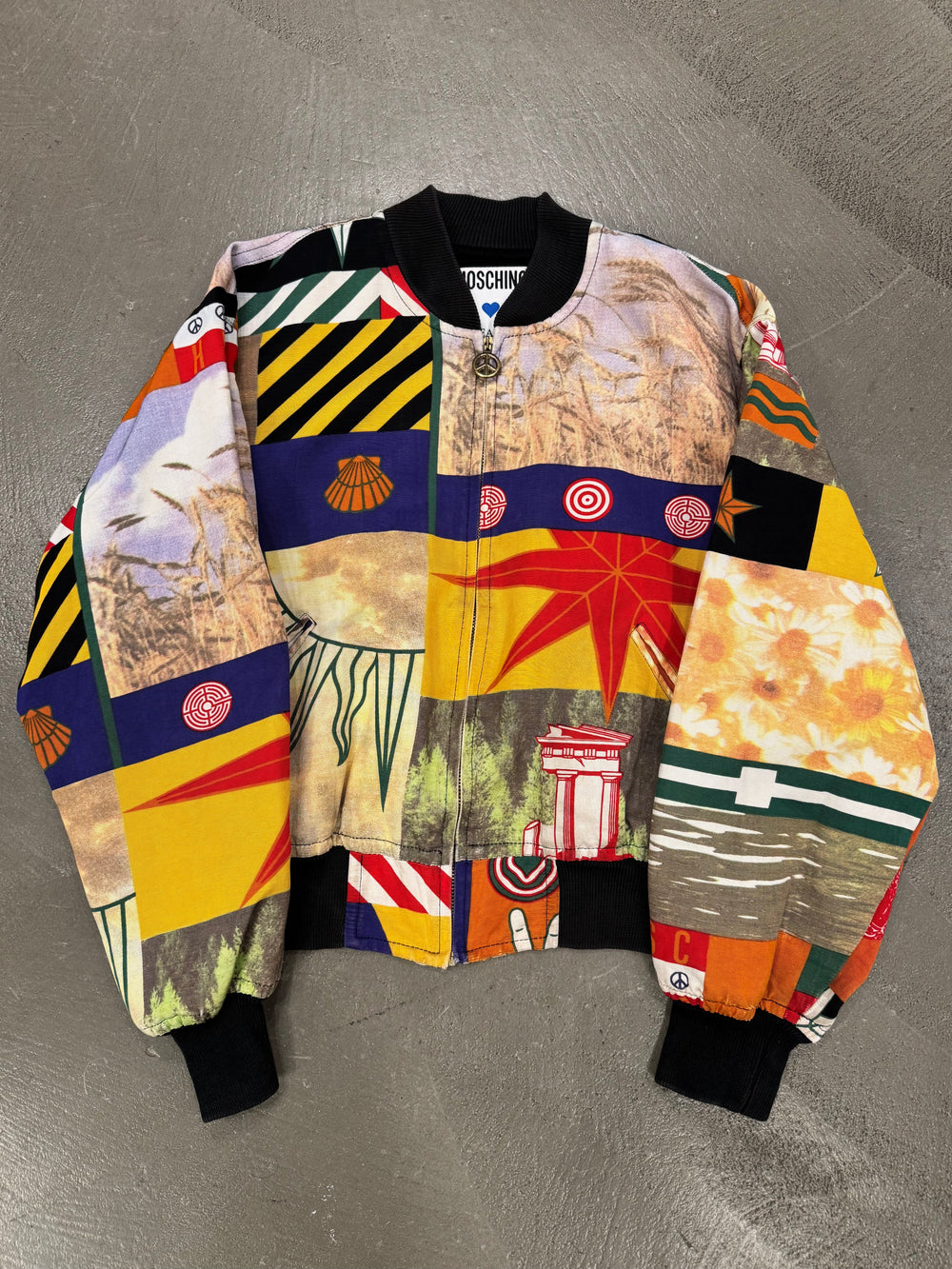 1980s Moschino colorful printed bomber jacket