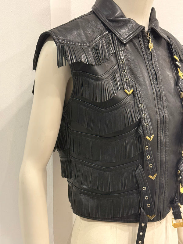 A/W1992 Gianni Versace bondage fringe leather vest