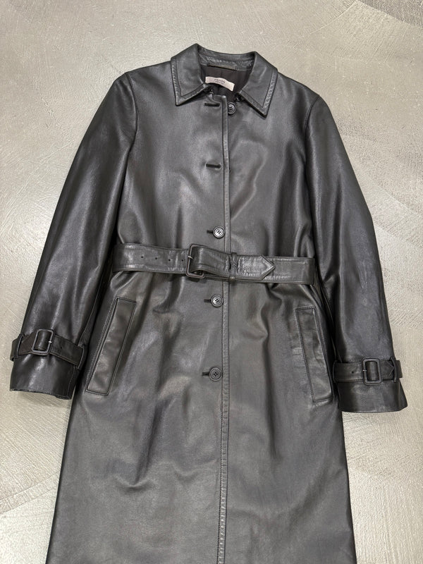 1990s Prada long leather coat