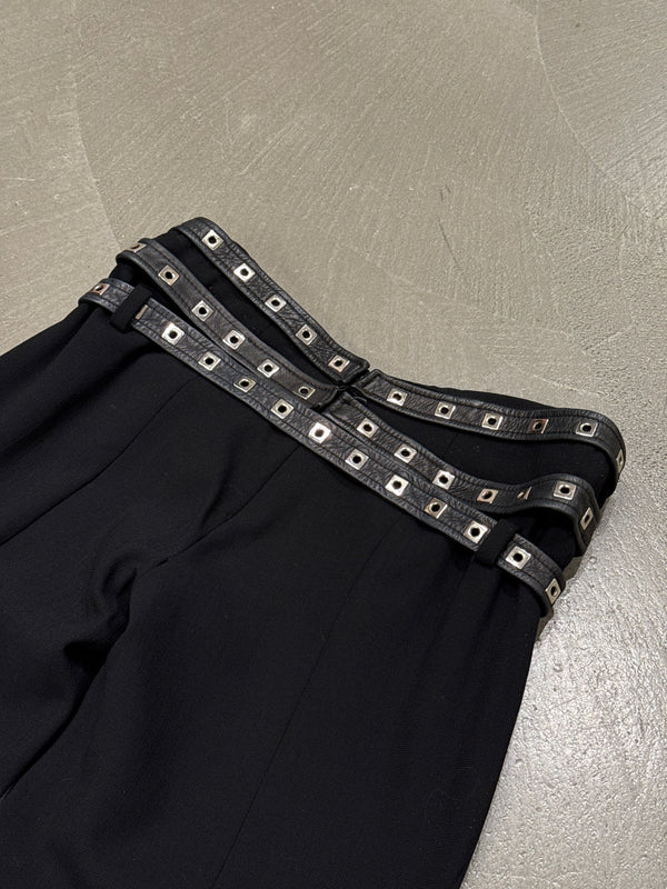 2000s Gianni Versace belted triple waist bondage wool pants