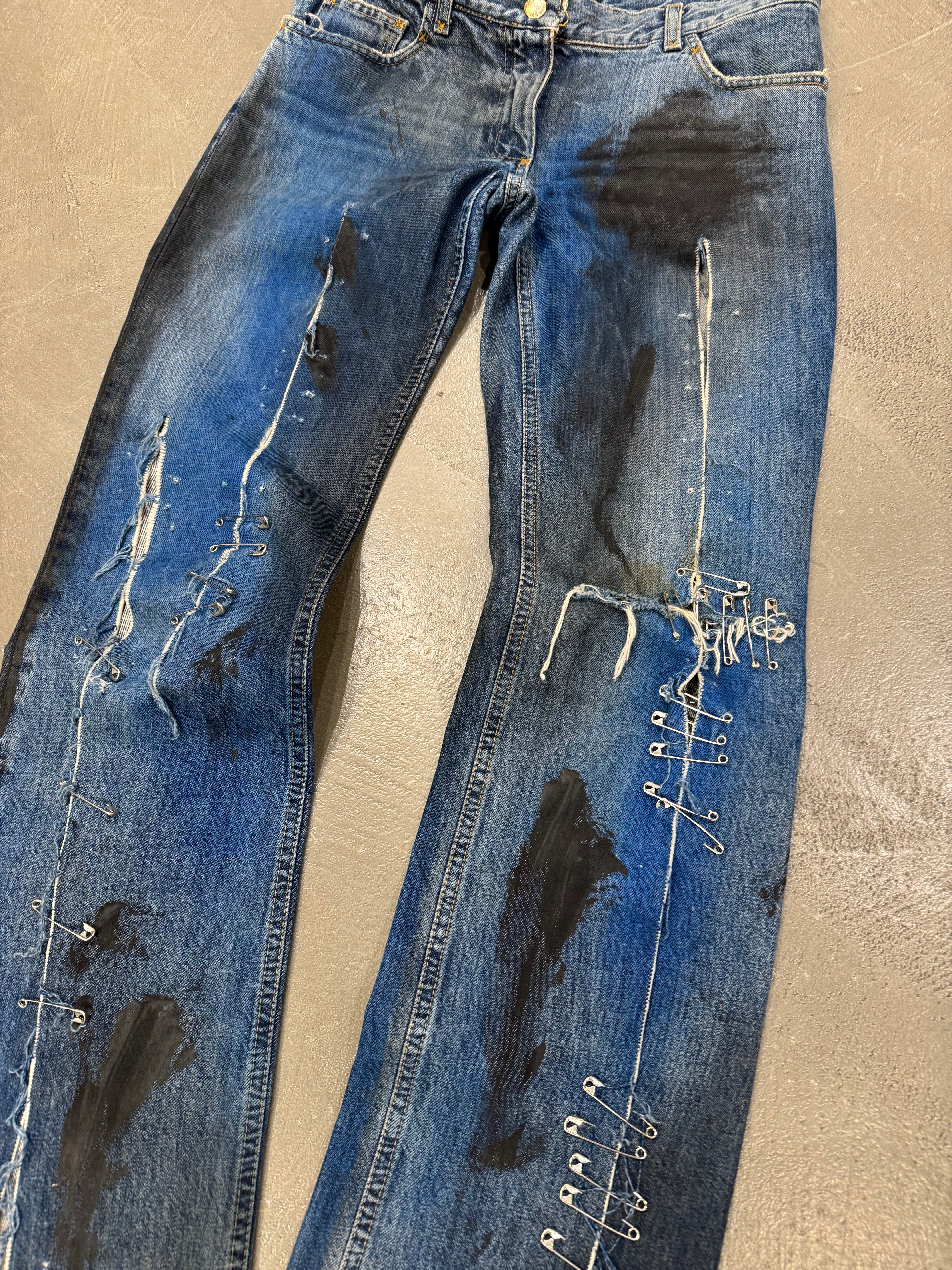 S/S2001 Dolce & Gabbana safety pin distressed painted jeans