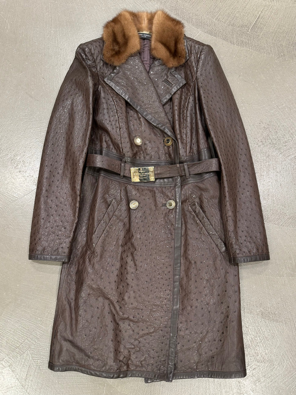 2000s Gianni Versace Couture ostrich embossed leather coat