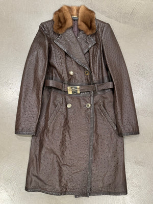 2000s Gianni Versace Couture ostrich embossed leather coat