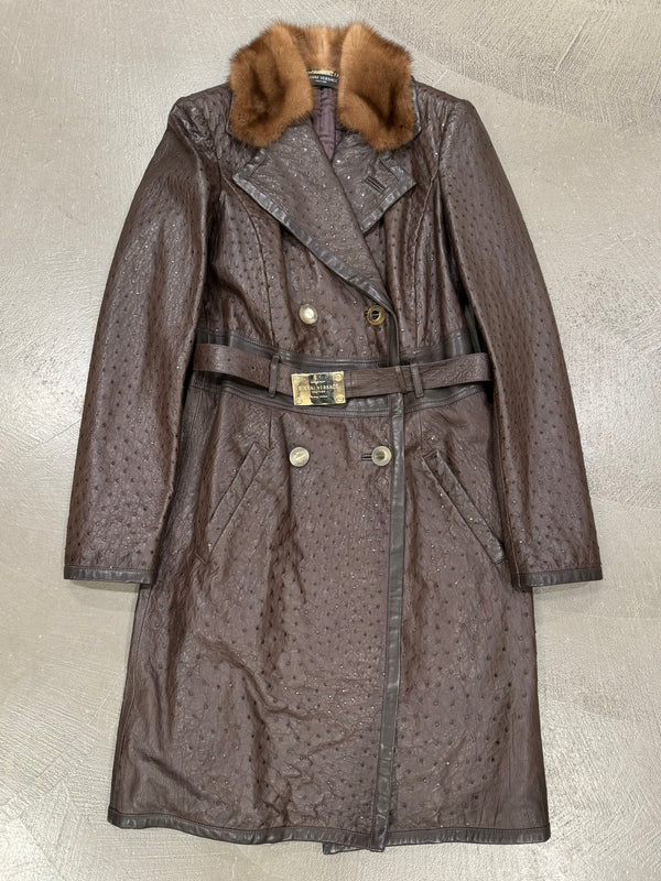 2000s Gianni Versace Couture ostrich embossed leather coat