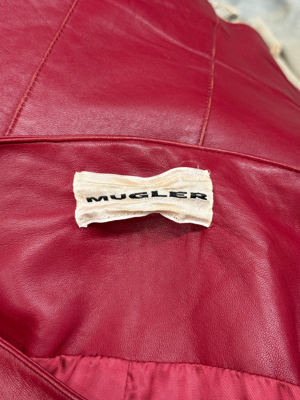 2000s Mugler red leather strap jacket