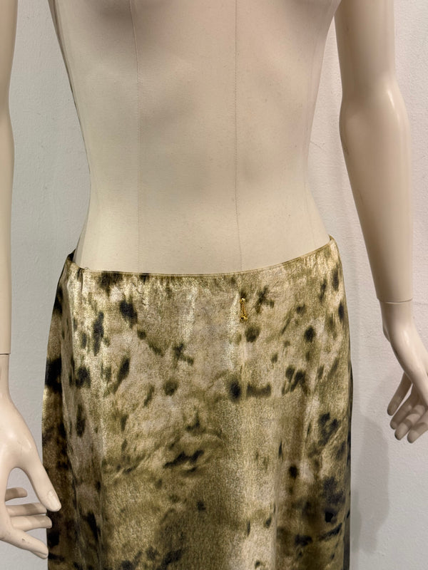 2000s Roberto Cavalli foil print iridescent maxi velvet skirt