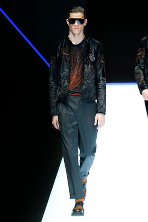 A/W2018 Emporio Armani pony hair floral embroidered leather jacket