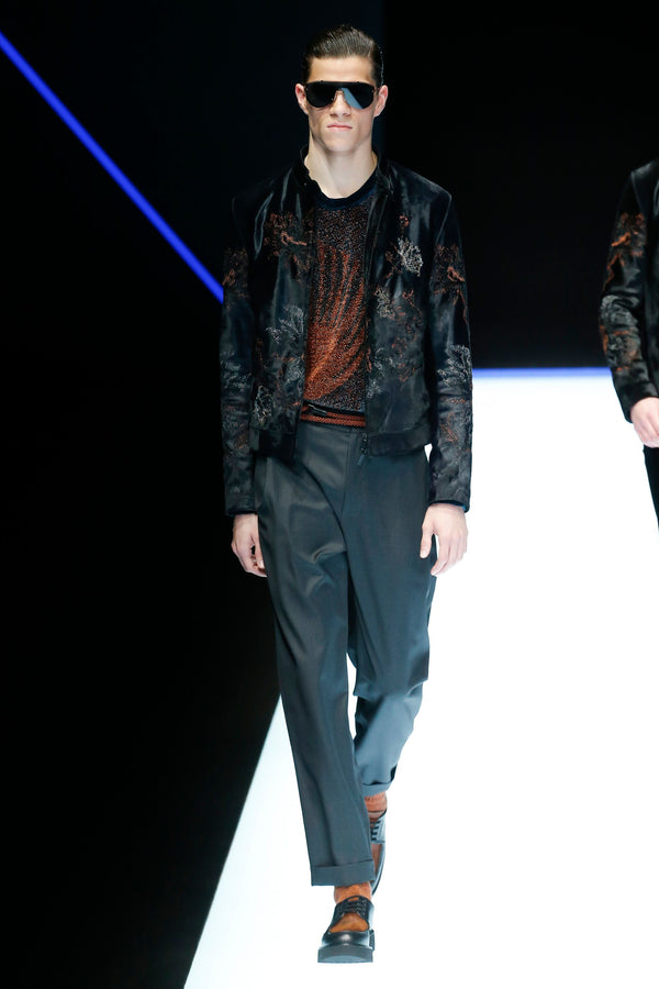 A/W2018 Emporio Armani pony hair floral embroidered leather jacket