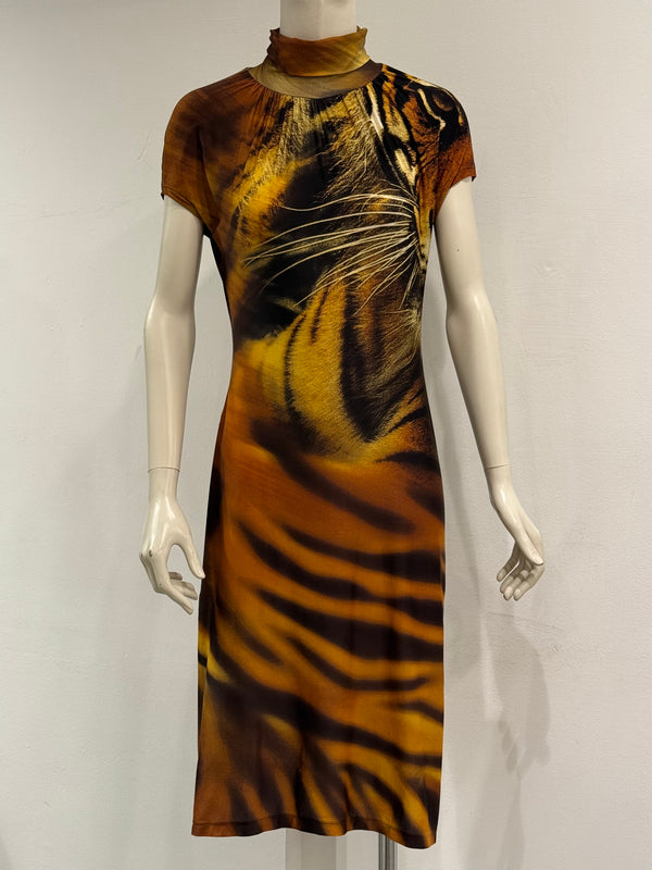 A/W2000 Roberto Cavalli cut-out tiger print dress